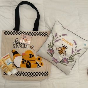 Burt’s Bees and Bee Gift set: 4 piece set Bee bag Bee pillow & Burt’s bees duo